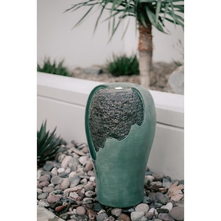 Xbrand 25 in. Tall Modern Round Broken Egg Shell Water Fountain, LED Light-Turquoise-Indoor Outdoor Decor CR2515FTTUR